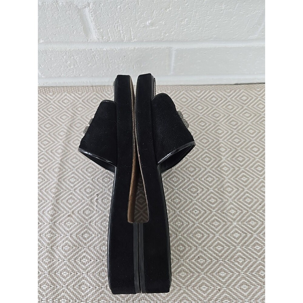 Tory Burch Eleanor Pavé Slide Sandals in Black Suede Crystal Embellished Logos 9 - Picture 13 of 13